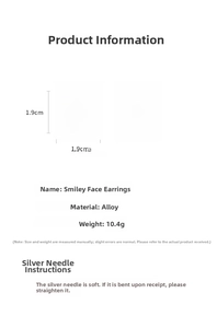 Detailed size and weight specs for 1.9cm yellow smiley face stud earrings with alloy material