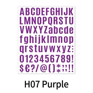 Detail view of purple DIY alphabet and number stickers for scrapbooking and water bottles