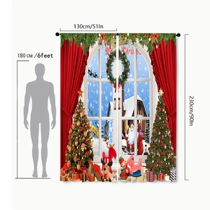 Detailed dimensions of Christmas polyester curtain showing 130cm width and 230cm height