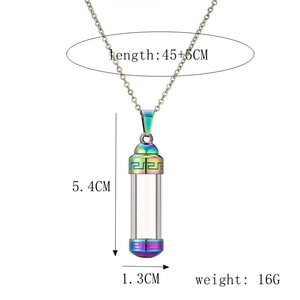 Detail view of colorful perfume bottle pendant with 5.4cm height and size dimensions