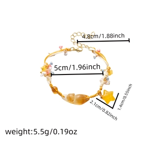 Detailed size chart showing dimensions and weight of the orange beaded star bracelet