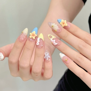 3D seashell and starfish stiletto press-on nails with ocean-themed floral relief