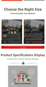 Détails de l'autocollant statique Merry Christmas pour vitrine avec flocons de neige