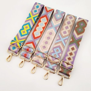 Adjustable 5cm wide geometric jacquard purse strap with gold hardware hooks in 5 colors