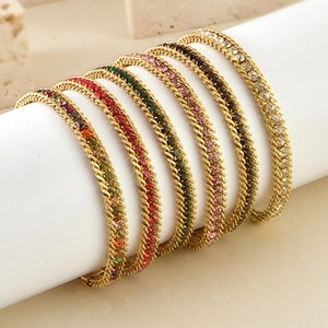 Bohemian Colorful Cubic Zirconia Bracelet Titanium Stainless Steel Double Layer Curb Chain Jewelry For Women Gift