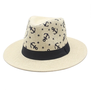 Chapeau fedora en paille crème pour femme avec imprimés d'étoiles noires et ruban en soie