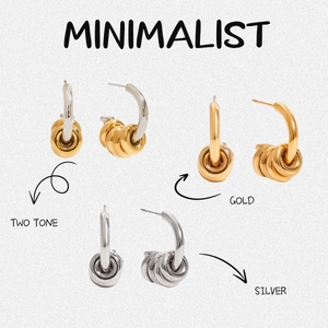 Minimalist Multi Ring Interlocking Hoop Earrings 18K Gold Plated Stainless Steel Two Tone Geometric C Shaped Jewelry For Women