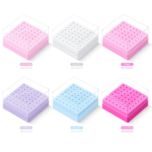 49-hole nail drill bit storage box with dustproof cover in 6 colors available