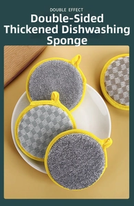 Double-sided cleaning sponge with silver scouring mesh and thick microfiber gray surface