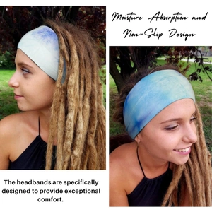 Blue and white tie-dye moisture-wicking sports headband for outdoor yoga and fitness