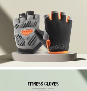 Detail view of half-finger fitness gloves with honeycomb GEL shock-absorbing palm pads