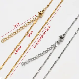 Polished stainless steel sequins chain necklace with lobster clasp and extension in gold or silver