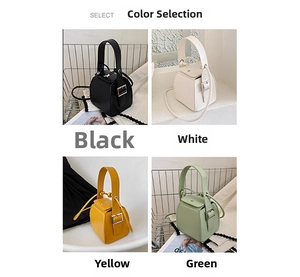 Collage of chic PU leather box bags in black, white, yellow, and green colors