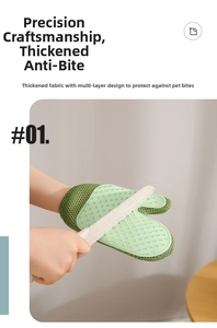 Thickened bite-resistant pet grooming glove with green breathable mesh and soft silicone bristles
