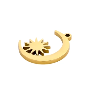 Golden stainless steel crescent moon pendant with colorful zircon star for DIY jewelry