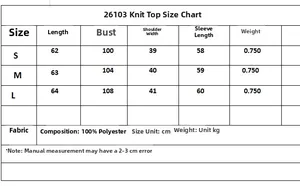 Detailed size chart for elegant knit cardigan showing dimensions for S, M, and L sizes