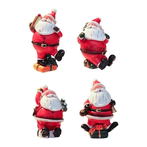 Set of 4 mini Santa Claus figurines for Christmas tabletop decor and scene props