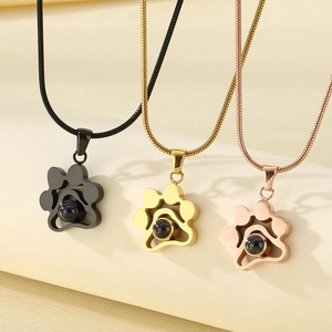Colliers patte de chien en acier inoxydable doré, or rose et noir brillant
