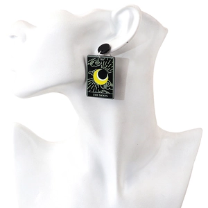 Punk style The Moon tarot card earrings on model with black acrylic skull aesthetic