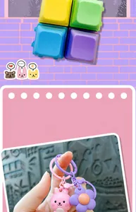Bunte mechanische Tastatur-Tastenkappen-Anhänger zur Stressbewältigung in Macaron-Farben.