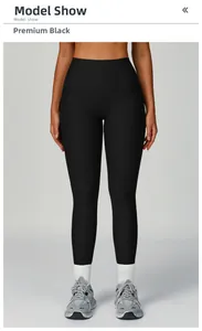 Close-up of high-waisted yoga leggings showing ribbed texture and compression waistband