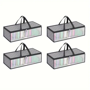 Set of 4 foldable non-woven storage bags with clear windows and handles for clothes