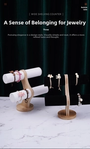 Bamboo base jewelry display stand set with black and white velvet rollers for bracelets