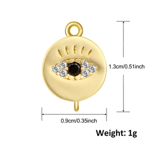 14K gold plated evil eye pendant with black stone and cubic zirconia dimensions detail