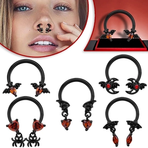 Gothic Stainless Steel Bat Spider Heart Nose Ring Halloween Rhinestone Inlaid Horseshoe Septum Piercing Jewelry For Women Men