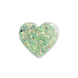 Sparkling green heart-shaped phone socket stand with glitter and sequins for desktop support