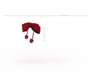 Vue détaillée de la pince à cheveux noeud en tissu bordeaux avec dimensions et poids
