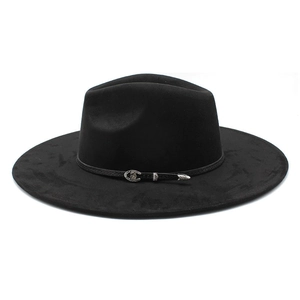 Ethnic suede fedora hat with heart detail and silver buckle for women outdoors