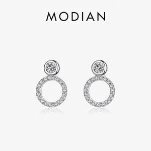 925 Sterling Silver Stud Earrings For Women With Cubic Zirconia Double Circle Geometric Elegant Minimalist Fashion Jewelry