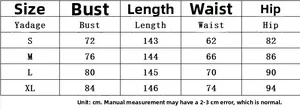 Detailed size chart for the ruffle party dress including bust and waist measurements