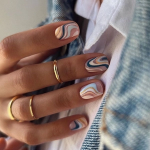 Abstract Wave Pattern Press On Nails Marble Style Squoval Shape Artificial Fake Nails For Women Reusable DIY Manicure
