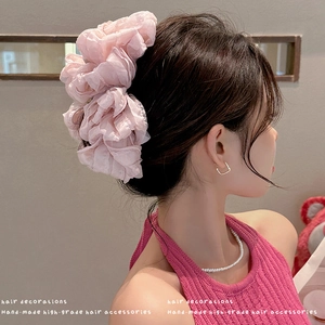 Large Chiffon Fabric Layered Bow Hair Claw Clip Pleated Organza Shark Clip Elegant Korean Style Hair Accessories For Women