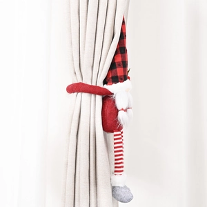 Embrasse de rideau de Noël gnome avec motif à carreaux rouges et barbe blanche