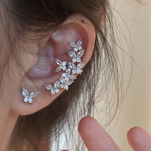 Butterfly Zircon Earring And Ear Cuff Copper Jewelry With Silver Earring Post Shiny Fashion For Women
