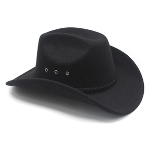 Klassischer schwarzer Western-Cowboyhut aus Wollfilz mit Ösen und Flechtband