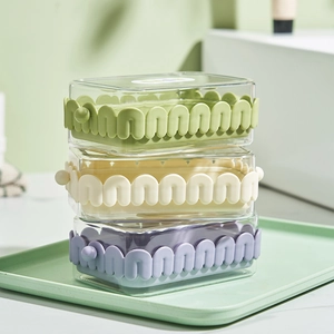 Set di 3 scatole di sapone trasparenti con drenaggio e bordi ondulati colorati creativi