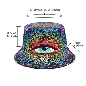 Psychedelic mandala bucket hat with eye print and vibrant sun protection design