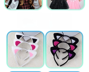 Detail shots of various cute handmade cat ear headbands in multiple color combinations