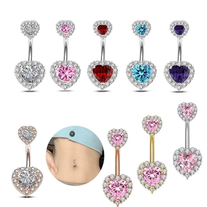 Double Heart Belly Piercing Navel Ring Stainless Steel Cubic Zirconia Romantic Fashion Body Jewelry Accessory