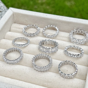 Eight S925 sterling silver rings with 5A cubic zirconia set in a velvet jewelry box
