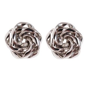 Artistic silver rose flower stud earrings with irregular spiral water ripple design
