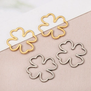 18k gold and silver stainless steel hollow four-leaf clover heart pendants for jewelry