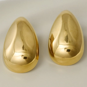 Polished 18k gold plated stainless steel teardrop stud earrings for women in French style