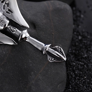 Gothic punk skull axe pendant necklace in polished silver titanium steel for men