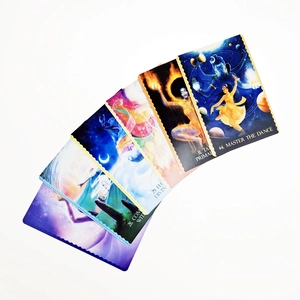 Macro view of Sea Soul Journey Oracle cards with artistic illustrations on white background