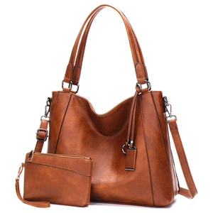 Women Large Capacity Tote Bag PU Leather Litchi Texture Retro Hobo Shoulder Bag With Pouch Fashion Daily Commute